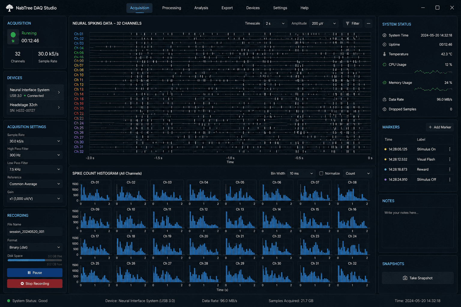 C++ data acquisition desktop software interface